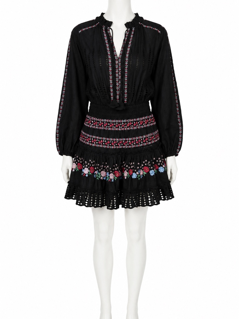 MISA Los Angeles Manuela Black Floral Embroidered Mini Dress XS - Picture 3 of 9